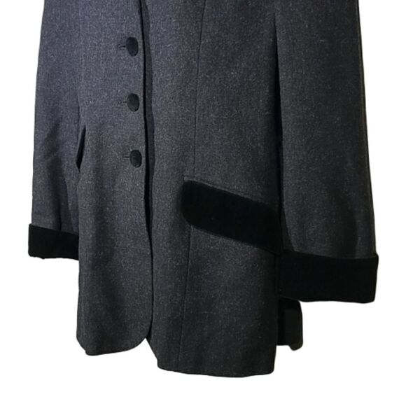 Vintage 80s Grey Wool Black Velvet Trim Peacoat Md Made in Ukraine - Picture 4 of 8